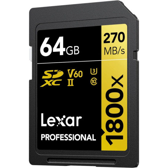 Carte mémoire SD LEXAR 1800X 64GB UHS-II 280MB/s 205MB/s (LSD1800064G-BNNNG)