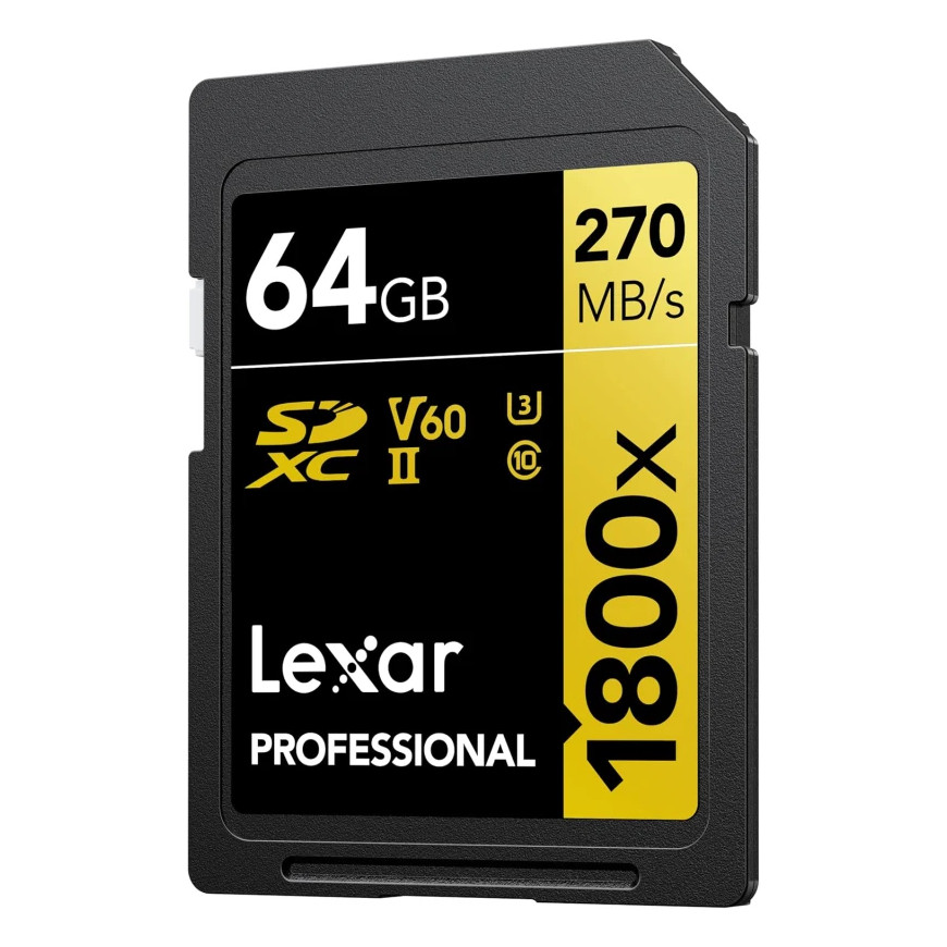 Carte mémoire SD LEXAR 1800X 64GB UHS-II 280MB/s 205MB/s (LSD1800064G-BNNNG)