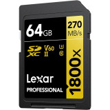 Carte mémoire SD LEXAR 1800X 64GB UHS-II 280MB/s 205MB/s (LSD1800064G-BNNNG)