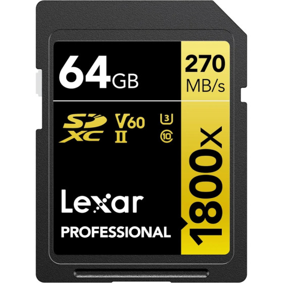Carte mémoire SD LEXAR 1800X 64GB UHS-II 280MB/s 205MB/s (LSD1800064G-BNNNG)