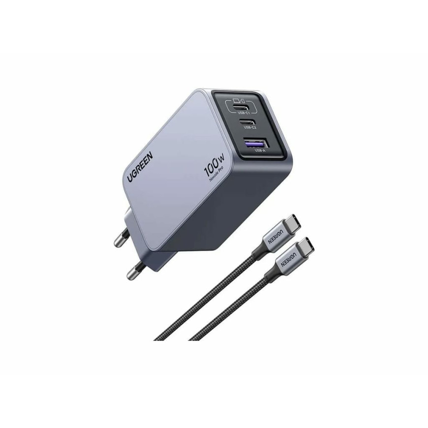 Chargeur Rapide Ugreen 100W GaN 2C1A avec Câble 1.5m USB-C (25874)