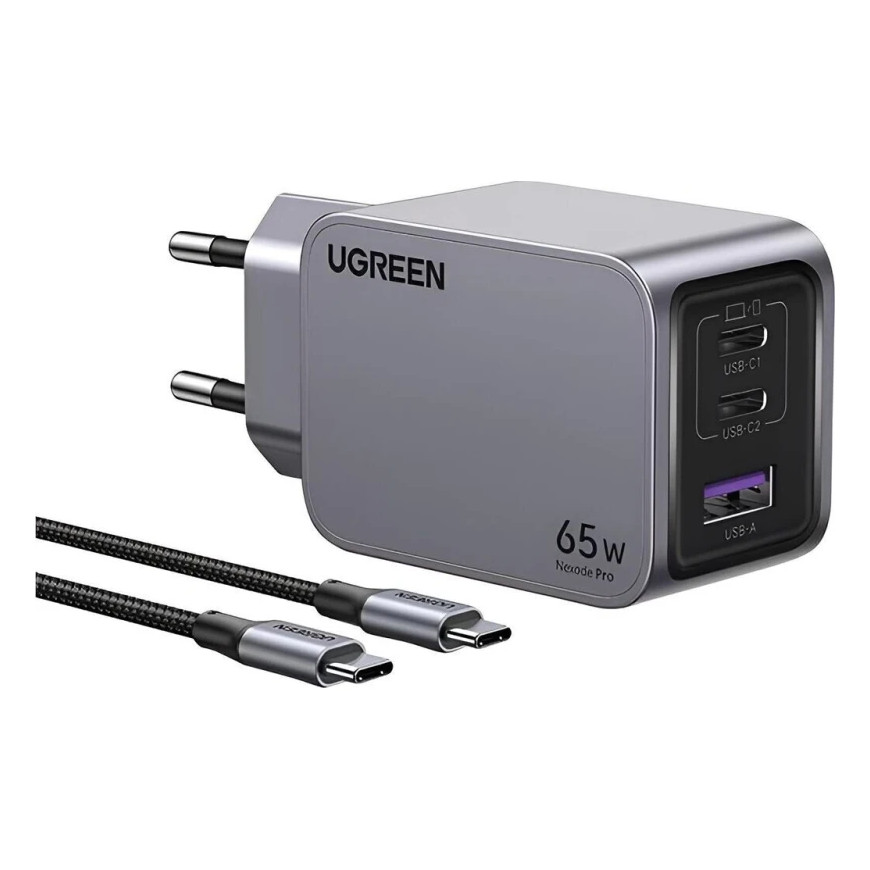 Chargeur Rapide Ugreen 100W GaN 2C1A avec Câble 1.5m USB-C (25874)
