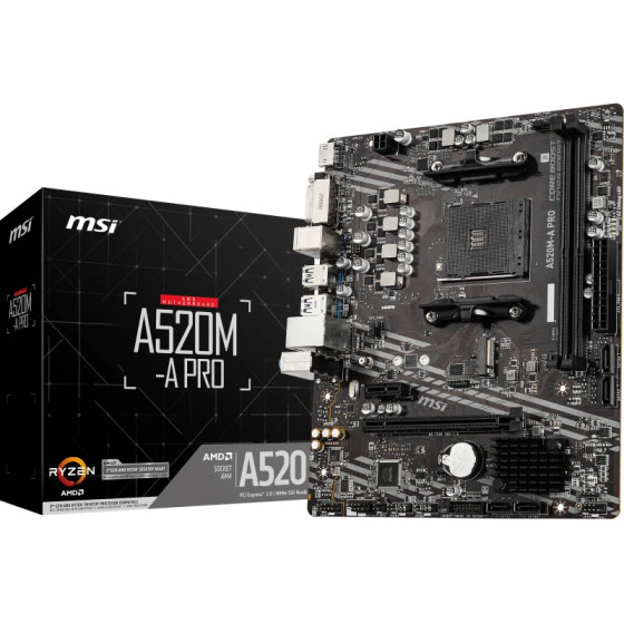 Carte Mère MSI A520M-A PRO - Carte Mère AMD AM4 pour PC Professionnel (911-7C96-044)
