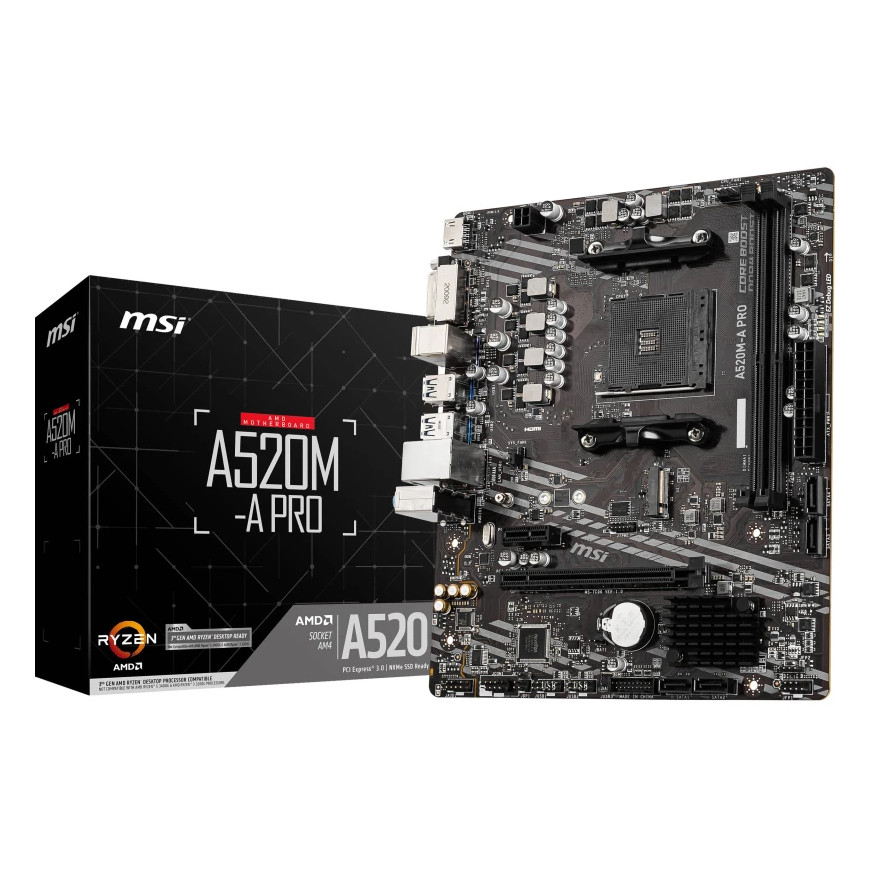 Carte Mère MSI A520M-A PRO - Carte Mère AMD AM4 pour PC Professionnel (911-7C96-044)