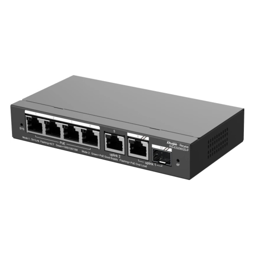Switch PoE Ruijie Reyee 6 Ports Gigabit 54 W (RG-ES206GS-P)