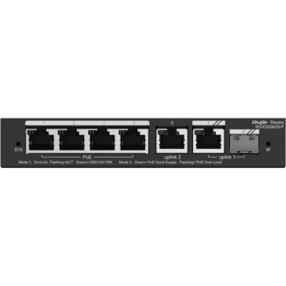 Switch PoE Ruijie Reyee 6 Ports Gigabit 54 W (RG-ES206GS-P)