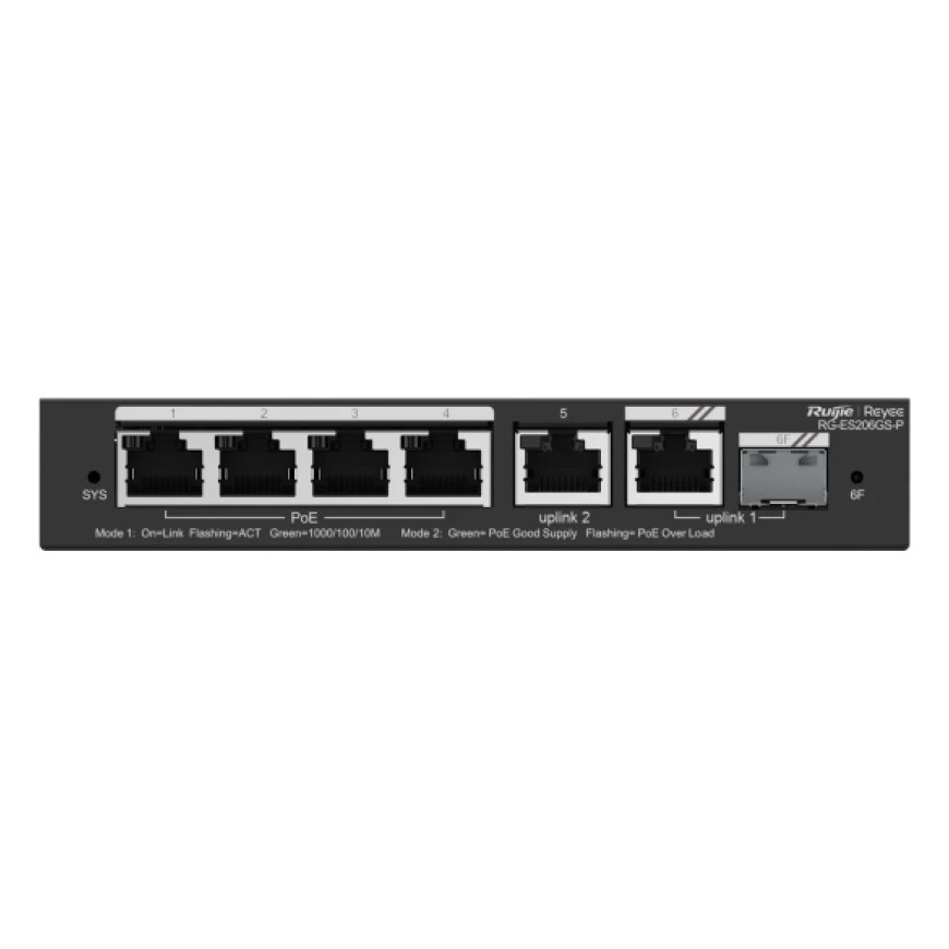 Switch PoE Ruijie Reyee 6 Ports Gigabit 54 W (RG-ES206GS-P)