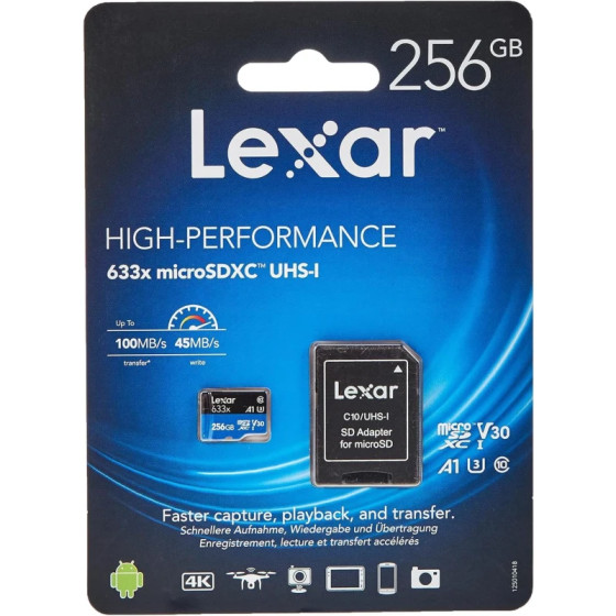 Carte mémoire microSD LEXAR 633X 256GB UHS-I 100MB/s avec adaptateur (LSDMI256BB633A)