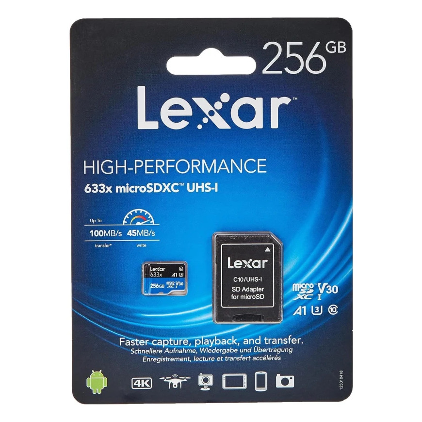 Carte mémoire microSD LEXAR 633X 256GB UHS-I 100MB/s avec adaptateur (LSDMI256BB633A)
