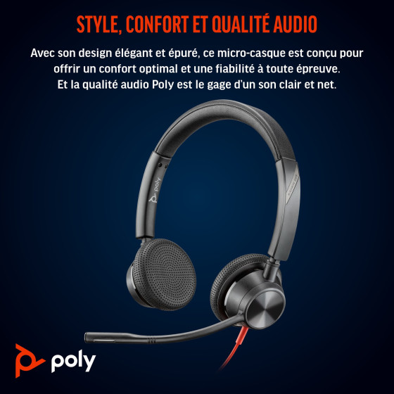 Micro-Casque Poly Blackwire 3325 USB-C Stéréo avec Jack 3,5 mm (8X221AA)