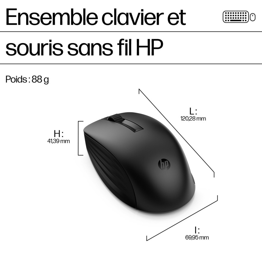 Clavier et souris sans fil HP 655 Wireless AZERTY (4R009AA)