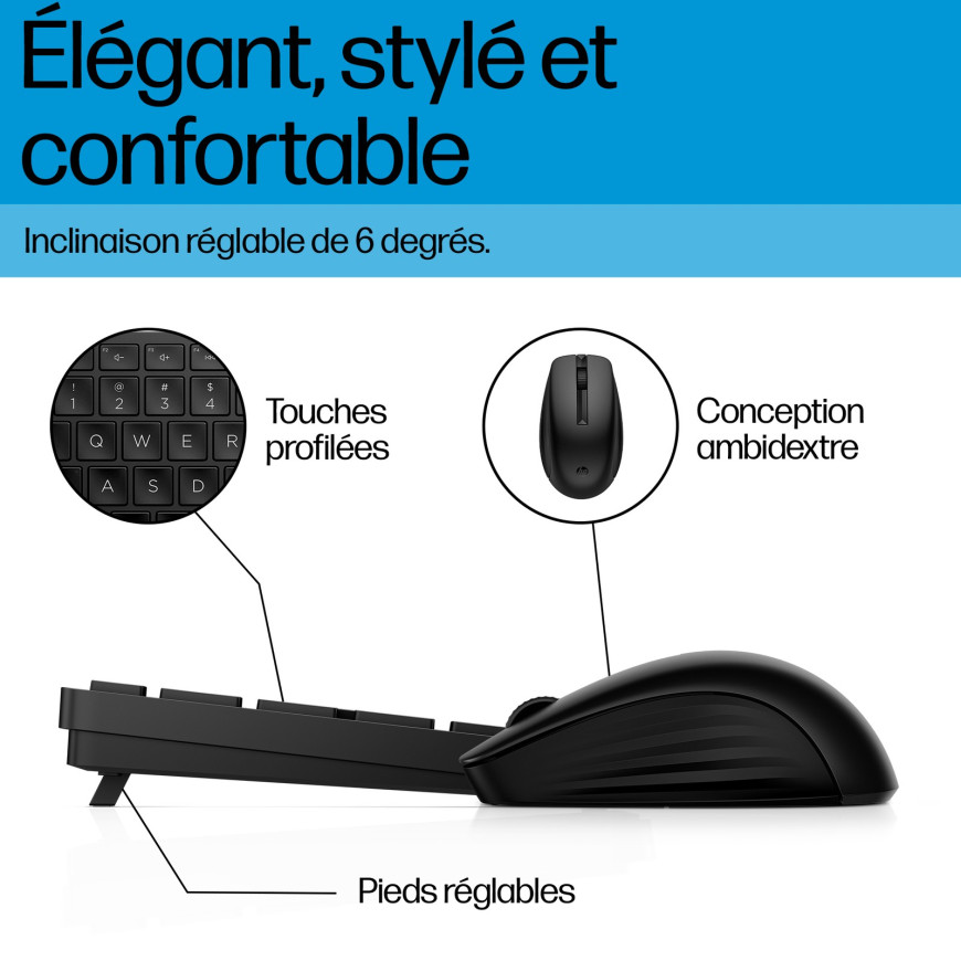 Clavier et souris sans fil HP 655 Wireless AZERTY (4R009AA)