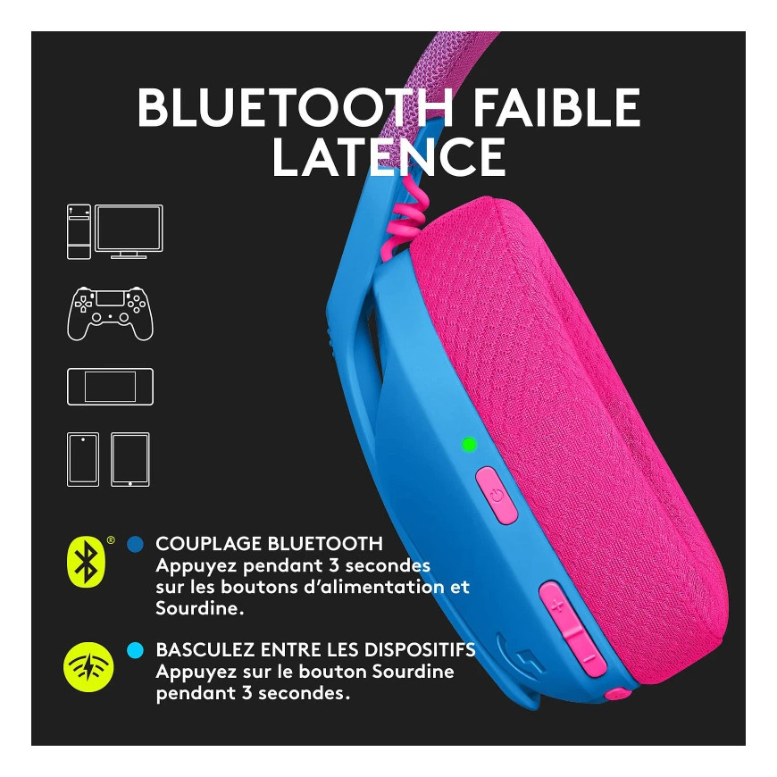 Casque gaming Bluetooth Ultra-Light Logitech G435 (981-001062)