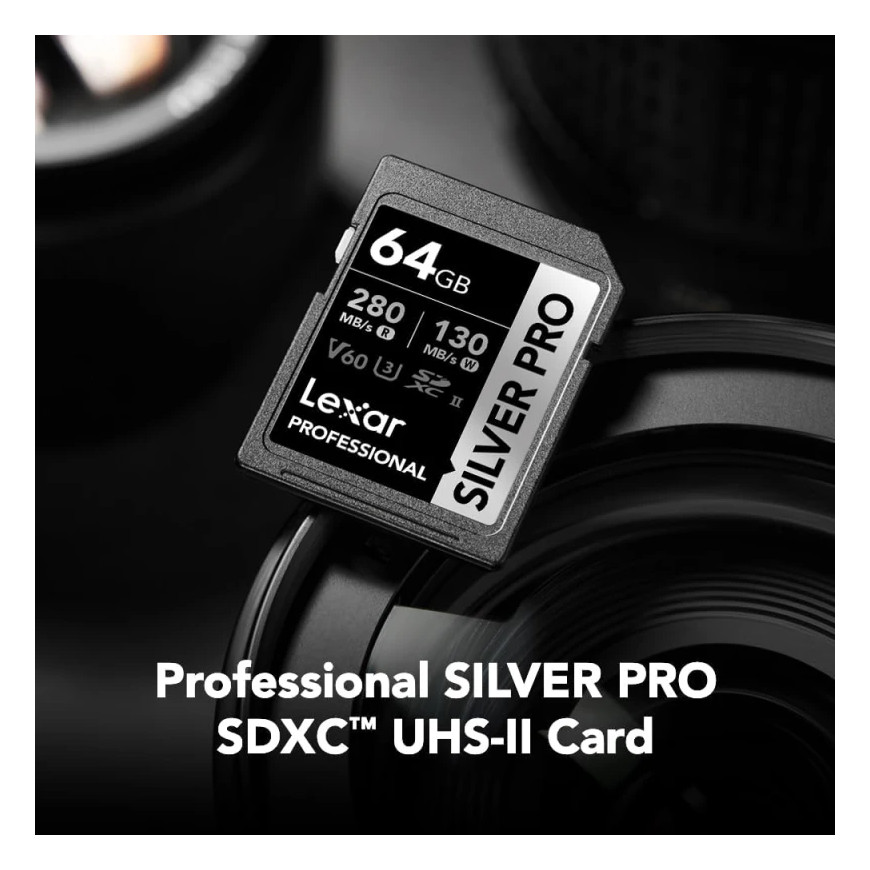 Carte mémoire SD LEXAR Silver Pro 64GB UHS-II 280MB/s (LSDSIPR064G-BNNNG)