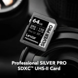Carte mémoire SD LEXAR Silver Pro 64GB UHS-II 280MB/s (LSDSIPR064G-BNNNG)