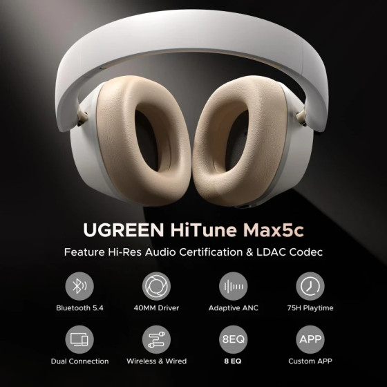 Casque sans fil Ugreen HiTune Max5c Hybrid ANC Blanc (35758)