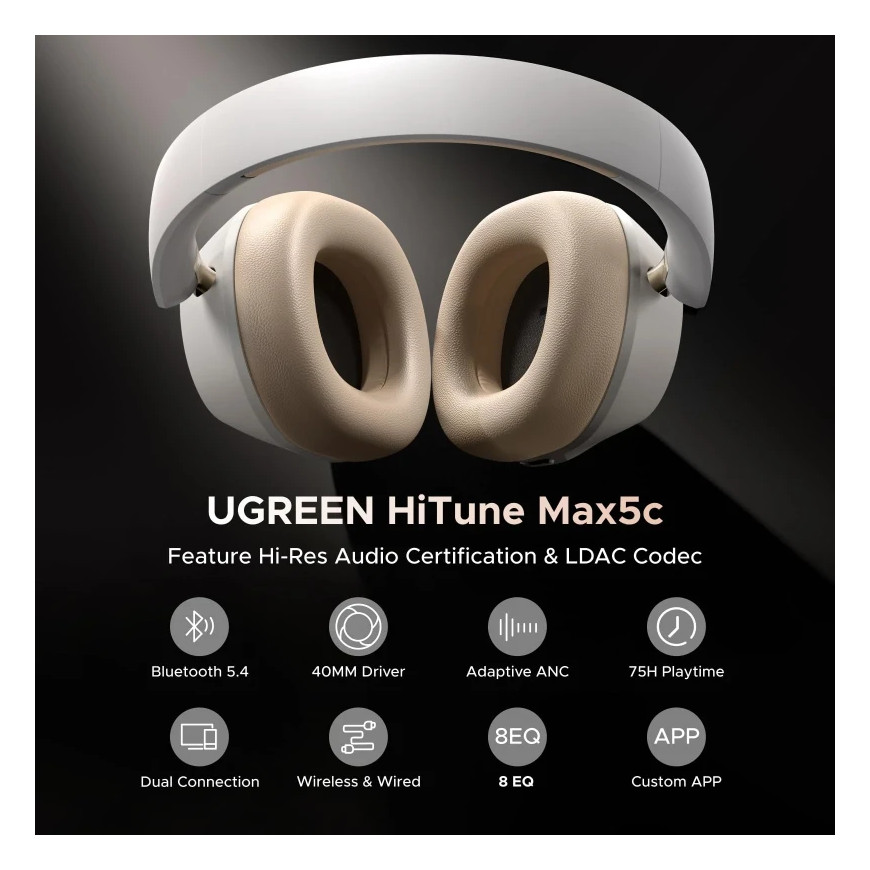 Casque sans fil Ugreen HiTune Max5c Hybrid ANC Blanc (35758)