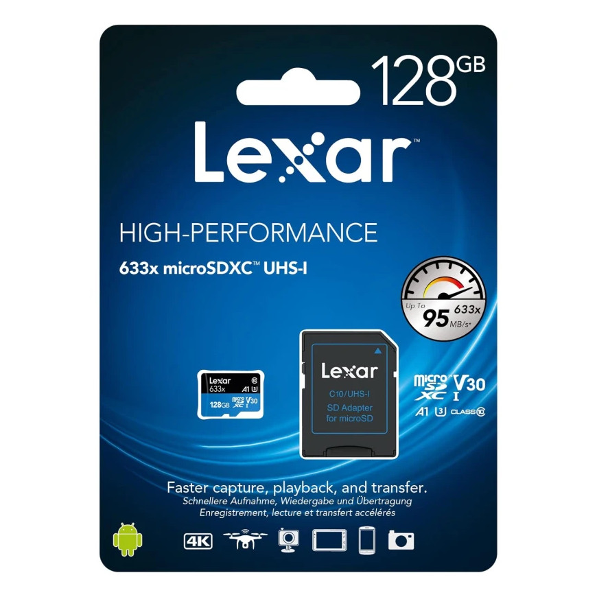 Carte mémoire microSD LEXAR 633X 128GB UHS-I 100MB/s avec adaptateur (LSDMI128BB633A)