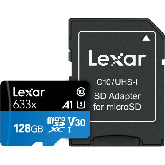Carte mémoire microSD LEXAR 633X 128GB UHS-I 100MB/s avec adaptateur (LSDMI128BB633A)