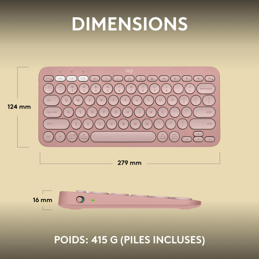Logitech Pebble Keys 2 K380s Mini Clavier sans fil Bluetooth - Rose (920-011805)