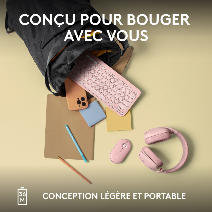Logitech Pebble Keys 2 K380s Mini Clavier sans fil Bluetooth - Rose (920-011805)