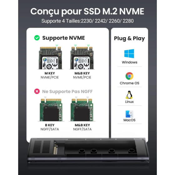 Disque dur externe Ugreen Boîtier NVMe M.2 - 10902