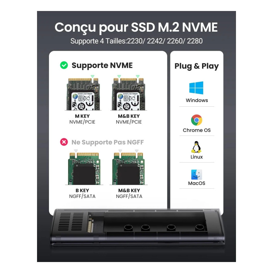 Disque dur externe Ugreen Boîtier NVMe M.2 - 10902