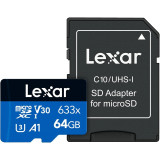 Carte mémoire microSD LEXAR 633X 64GB UHS-I 100MB/s (LMS0633064G-BNNNG)