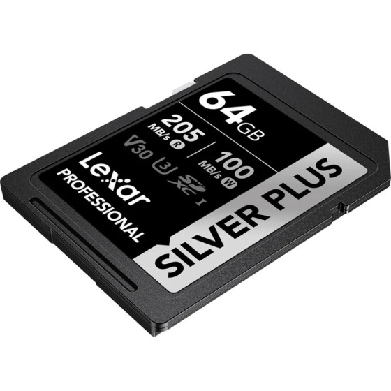 Carte mémoire SD LEXAR Silver Plus 64GB UHS-I 205MB/s (LSDSIPL064G-BNNNG)