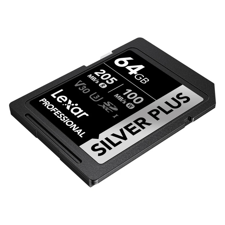 Carte mémoire SD LEXAR Silver Plus 64GB UHS-I 205MB/s (LSDSIPL064G-BNNNG)