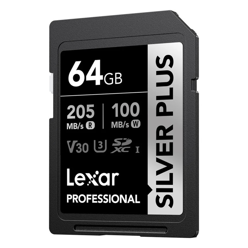 Carte mémoire SD LEXAR Silver Plus 64GB UHS-I 205MB/s (LSDSIPL064G-BNNNG)