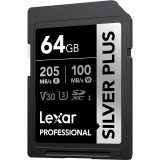Carte mémoire SD LEXAR Silver Plus 64GB UHS-I 205MB/s (LSDSIPL064G-BNNNG)