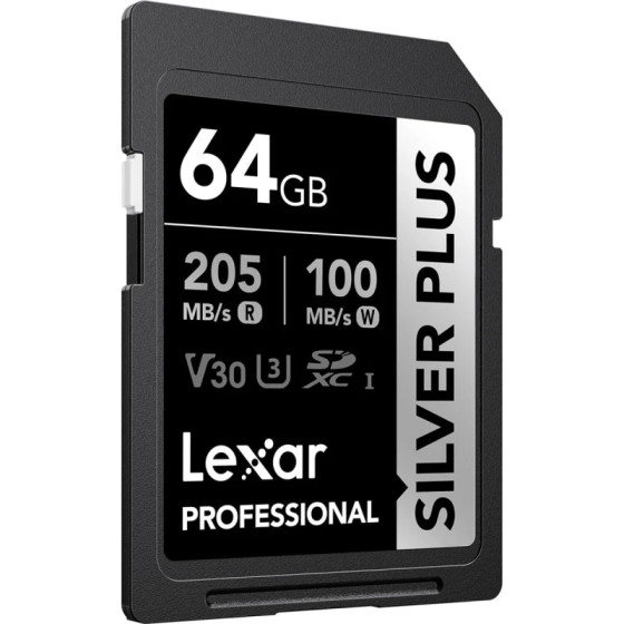 Carte mémoire SD LEXAR Silver Plus 64GB UHS-I 205MB/s (LSDSIPL064G-BNNNG)