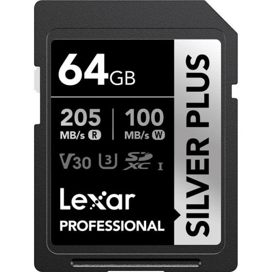 Carte mémoire SD LEXAR Silver Plus 64GB UHS-I 205MB/s (LSDSIPL064G-BNNNG)