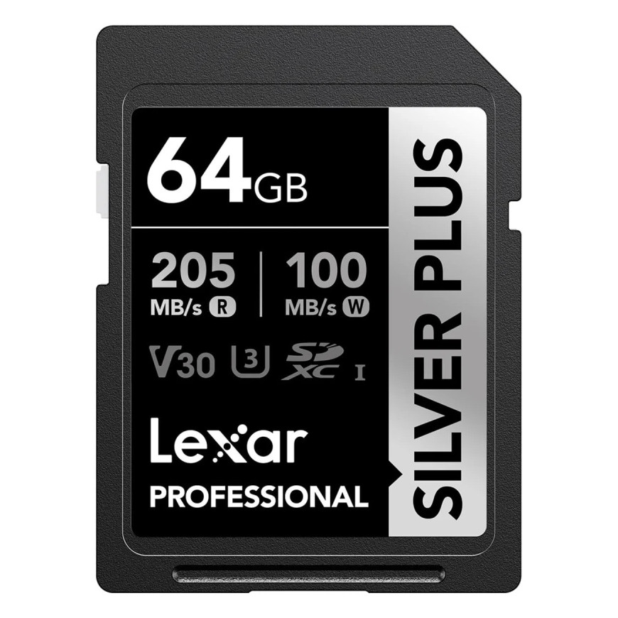 Carte mémoire SD LEXAR Silver Plus 64GB UHS-I 205MB/s (LSDSIPL064G-BNNNG)