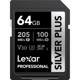 Carte mémoire SD LEXAR Silver Plus 64GB UHS-I 205MB/s (LSDSIPL064G-BNNNG)