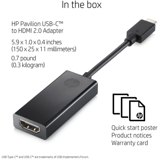 Adaptateur USB-C vers HDMI HP HDMI 2.0 (2PC54AA)