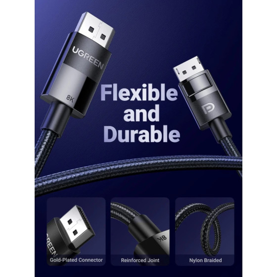 Câble Ugreen DisplayPort 1.4 Mâle vers Mâle 8K - 3 mètres (80393)