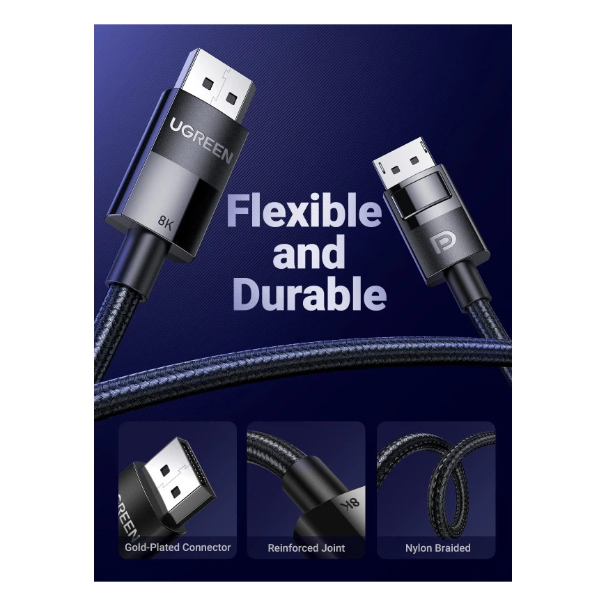 Câble Ugreen DisplayPort 1.4 Mâle vers Mâle 8K - 3 mètres (80393)