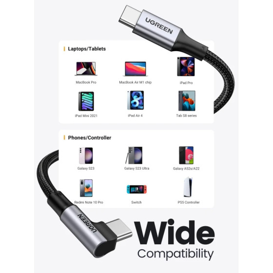 Câble Ugreen USB-C vers USB-C 5A 100W 1m Gris (70643)