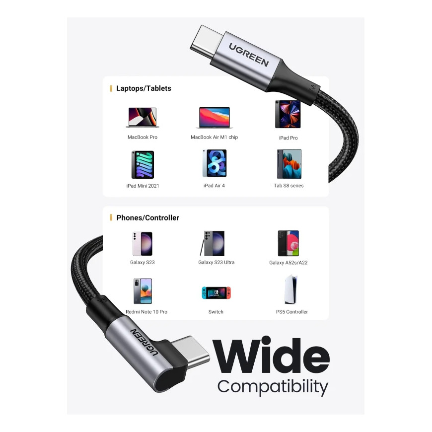 Câble Ugreen USB-C vers USB-C 5A 100W 1m Gris (70643)