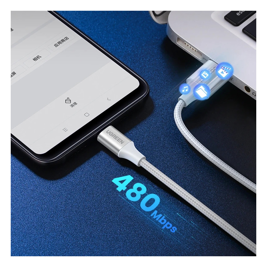 Câble Ugreen USB-A 2.0 vers USB-C 1m Blanc (60131)