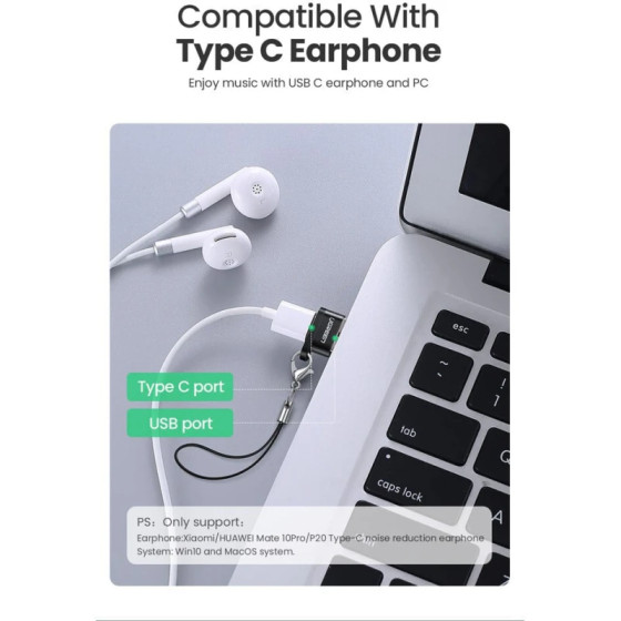 Adaptateur USB Ugreen USB-A 2.0 vers USB-C Femelle Noir (50568)