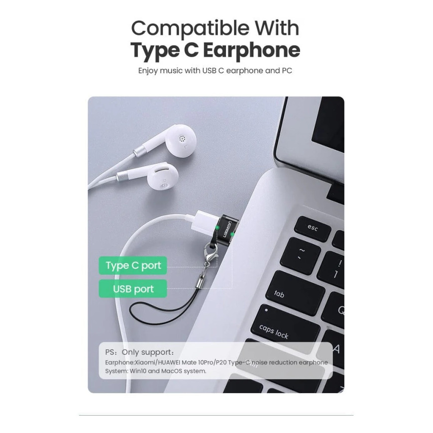Adaptateur USB Ugreen USB-A 2.0 vers USB-C Femelle Noir (50568)
