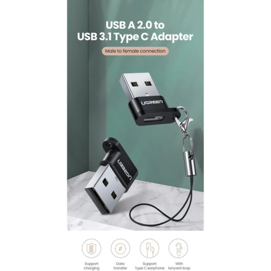 Adaptateur USB Ugreen USB-A 2.0 vers USB-C Femelle Noir (50568)