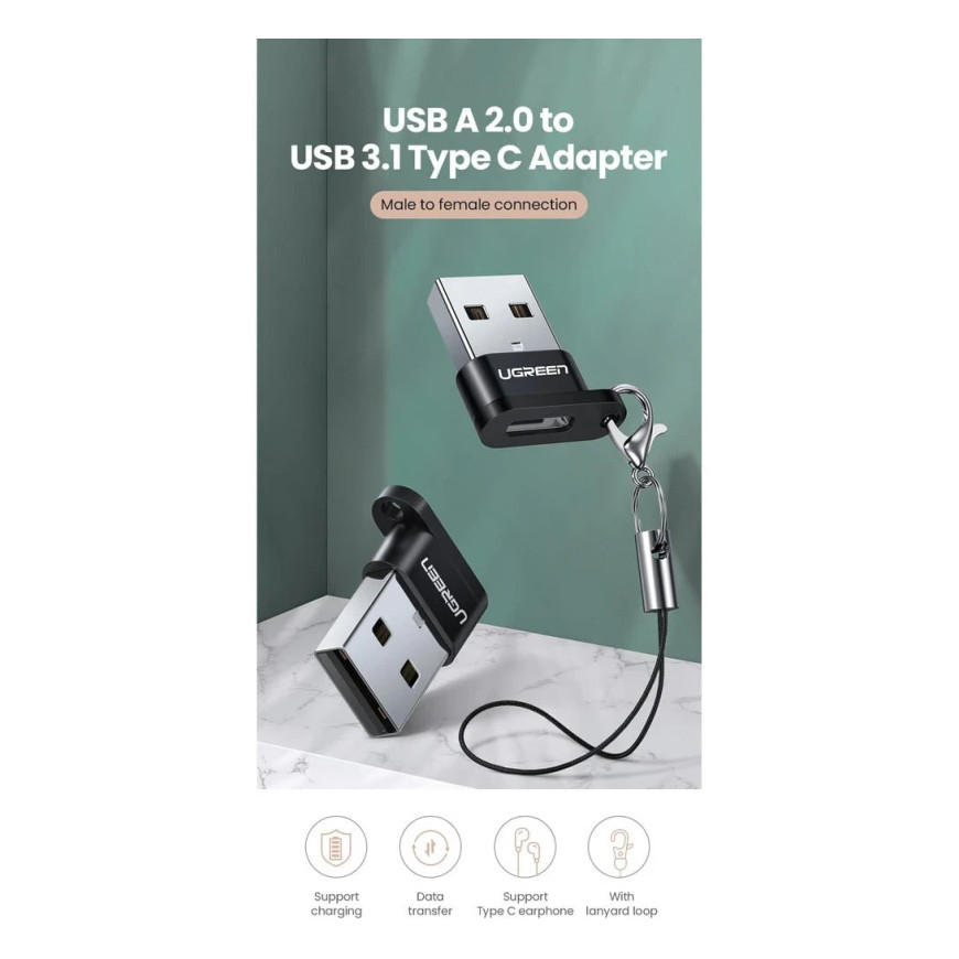 Adaptateur USB Ugreen USB-A 2.0 vers USB-C Femelle Noir (50568)