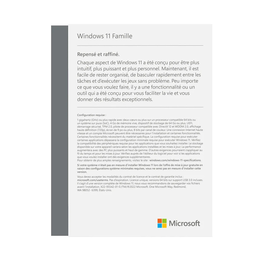 Microsoft Windows 11 Famille 64 bits Français - Licence originale (KW9-00636)