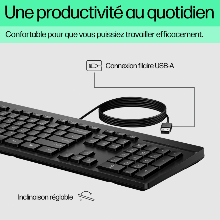 Clavier HP filaire 125 G2 USB - Disposition FR/AR - Ergonomique et durable (AY2Y7AA AB6)