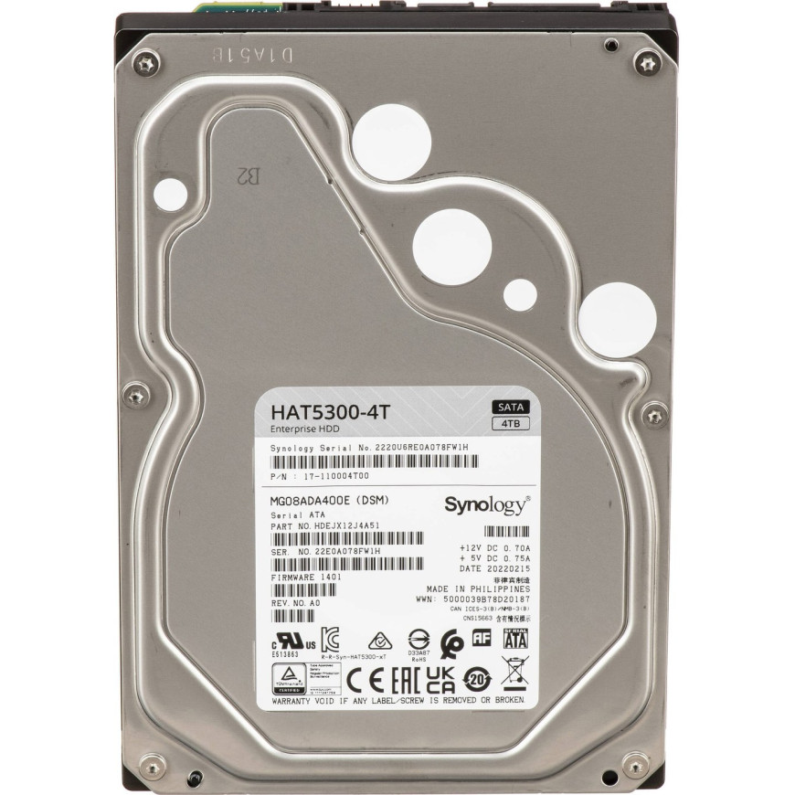 Disque dur interne Synology HAT5300 SATA 3,5" Série Enterprise HDD 4 To pour NAS (HAT5300-4T)