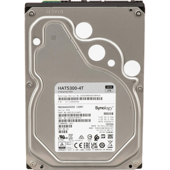 Disque dur interne Synology HAT5300 SATA 3,5" Série Enterprise HDD 4 To pour NAS (HAT5300-4T)